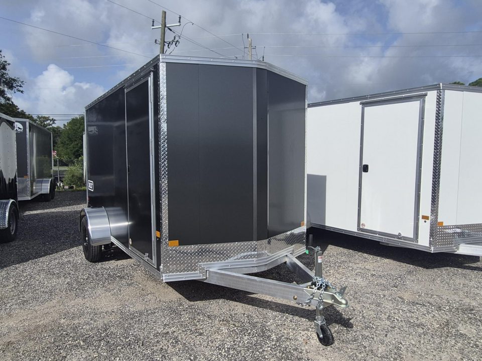 New 2026 ALCOM Aluminum 6x12 Charcoal Enclosed Trailer with 2990 GVWR 6" Extra Height Cargo / Enclosed Trailer