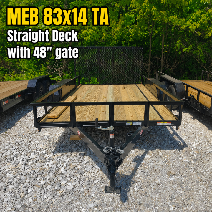 New 2026 MEB 83x14 TA , 2' dovetail with 30" gate or straight deck with 48" gate, 3.5k axles Utility Trailer
