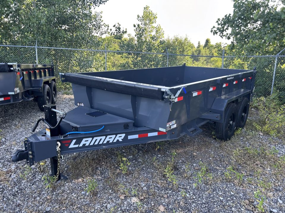 New 2026 Lamar Trailers 7 X 14 FT LOW PRO DUMP TRAILER W/ TARP KIT RAMPS 14 PLY TIRES 14K GVWR