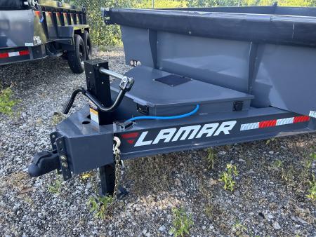 New 2026 Lamar Trailers 7 X 14 FT LOW PRO DUMP TRAILER W/ TARP KIT RAMPS 14 PLY TIRES 14K GVWR