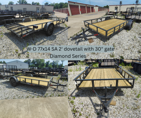 New 2026 WD Trailers 77x14 SA, Straight deck with 48  gate or 2' dovetail with 30  gate, 3.5K axle, Diamond Series Utility Trailer