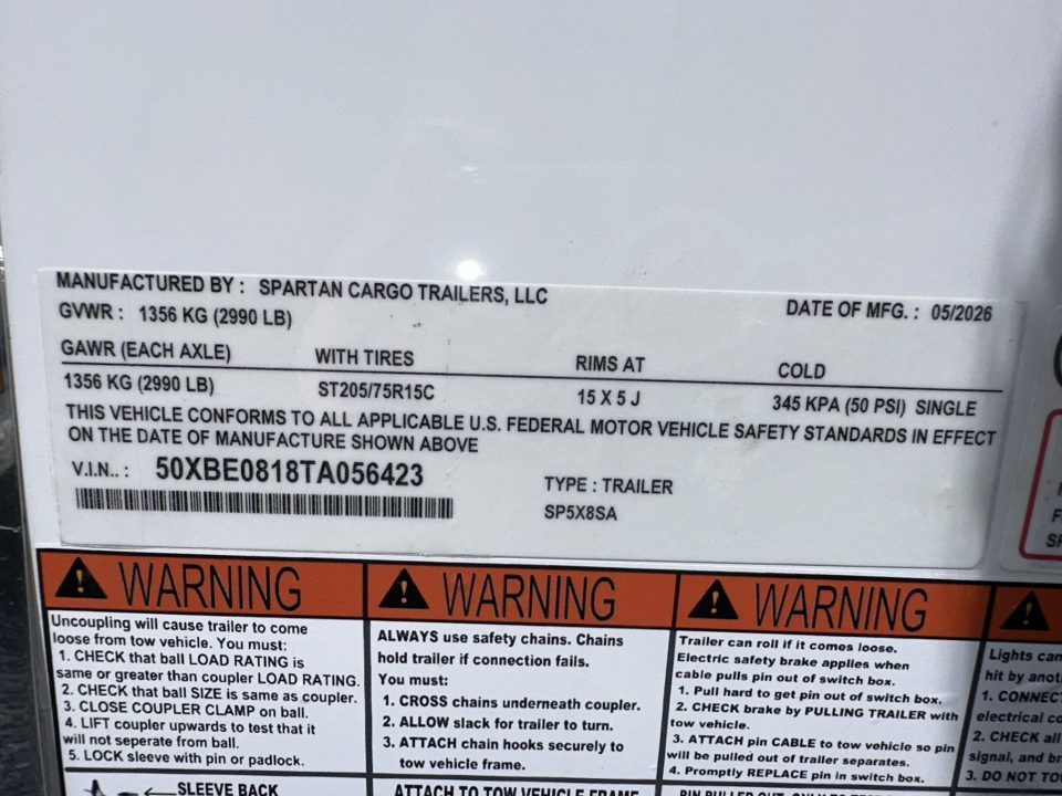 New 2026 Spartan Cargo SP5X8SA Cargo / Enclosed Trailer