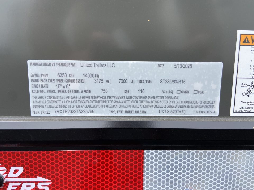 New United Trailers UXT-8.520 Contractor