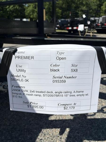 New 2027 Premier Trailers Inc. Heavy Duty 5X8 , 2,990 lb. GVWR Utility Trailer