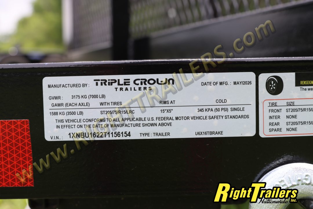 New 2026 6X16 Triple Crown Utility Trailer