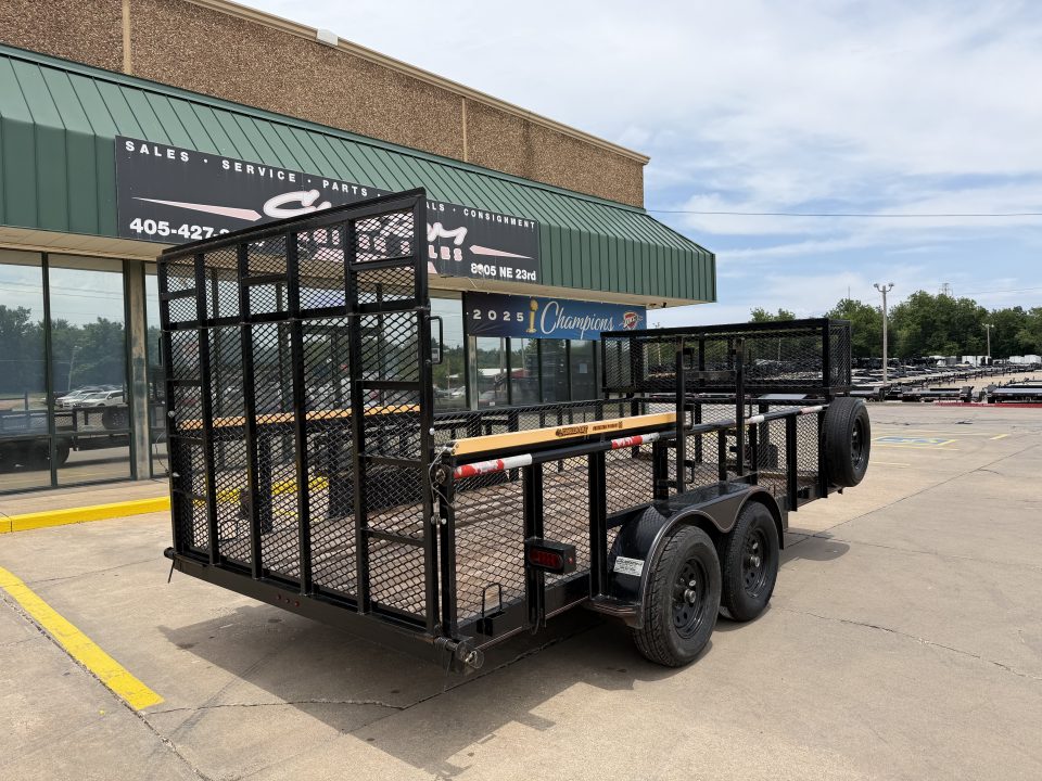 Used #144022 USED 2023 MP CUSTOM 16 X 83 PIPE TOP LANDSCAPE TRAILER W/ REAR RAMP GATE