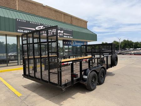 Used #144022 USED 2023 MP CUSTOM 16 X 83 PIPE TOP LANDSCAPE TRAILER W/ REAR RAMP GATE