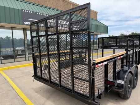 Used #144022 USED 2023 MP CUSTOM 16 X 83 PIPE TOP LANDSCAPE TRAILER W/ REAR RAMP GATE