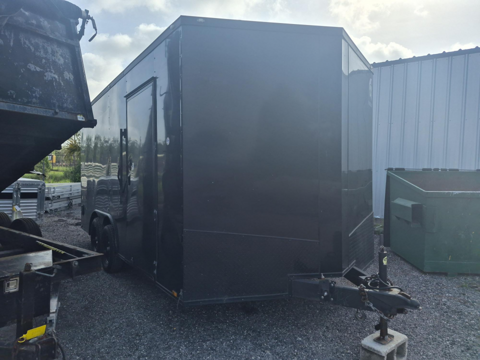 Used 2024 8.5x16 Black Enclosed Cargo Trailer | 7,000 lb GVWR | Tandem Axle