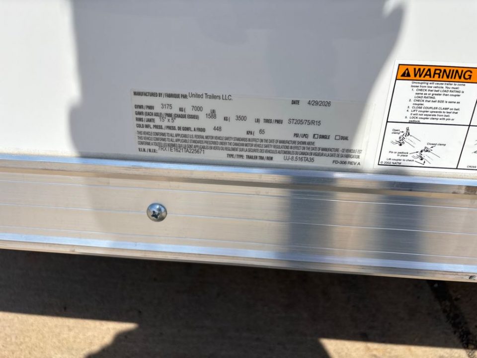 New 2026 United Trailers UJ-8.516TA35 Cargo / Enclosed Trailer