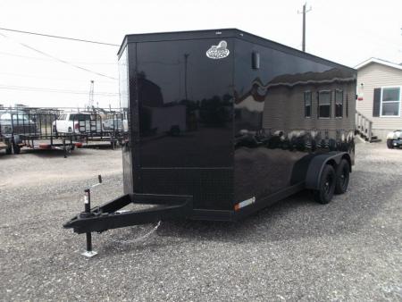 New 2026 Covered Wagon Trailers 7x16 Cargo Trailer / Enclosed Trailer / 7ft Interior / Extra Wide Ramp / 48  RV Side Door / LEDs / .080 Black Poly Core / Black Out Package