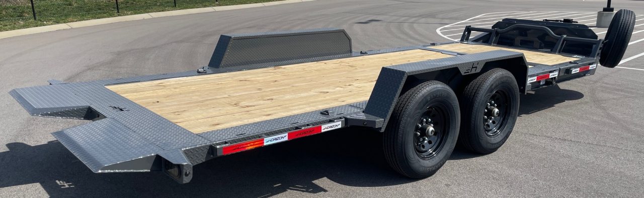 New HORIZON 22’x 83” ETZ ASH GRAY GRAVITY TILT DECK EQUIPMENT TRAILER -15.2K (GVWR), in Deck Storage
