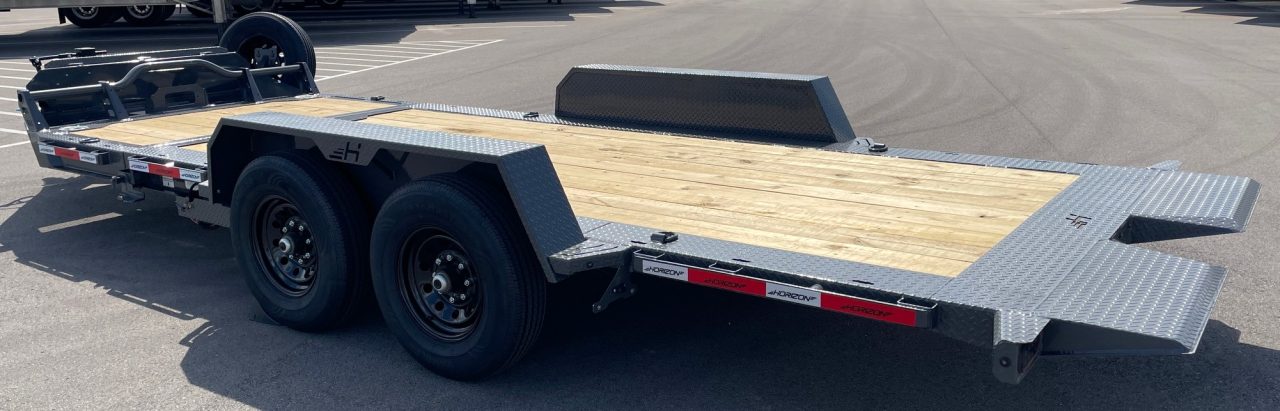New HORIZON 22’x 83” ETZ ASH GRAY GRAVITY TILT DECK EQUIPMENT TRAILER -15.2K (GVWR), in Deck Storage