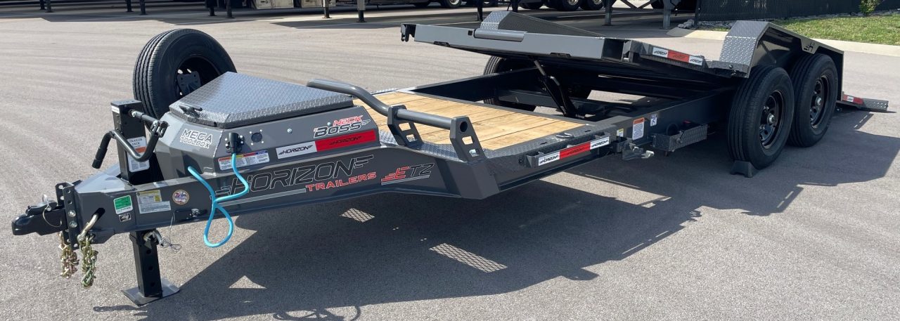 New HORIZON 22’x 83” ETZ ASH GRAY GRAVITY TILT DECK EQUIPMENT TRAILER -15.2K (GVWR), in Deck Storage