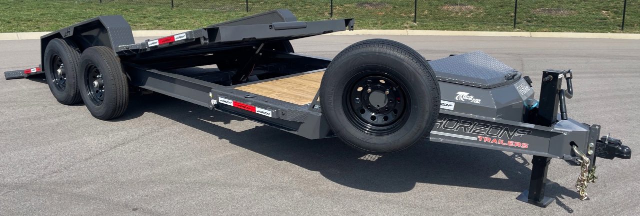 New HORIZON 22’x 83” ETZ ASH GRAY GRAVITY TILT DECK EQUIPMENT TRAILER -15.2K (GVWR), in Deck Storage
