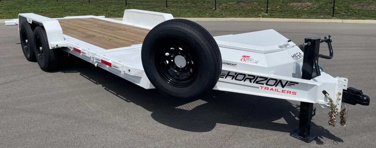 New HORIZON 20’x 83” ETZ WHITE TILT DECK EQUIPMENT TRAILER -15.2K (GVWR), in Deck Storage