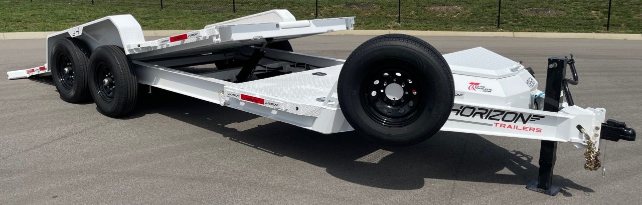 New HORIZON 20’x 83” ETZ WHITE TILT DECK EQUIPMENT TRAILER -15.2K (GVWR), in Deck Storage