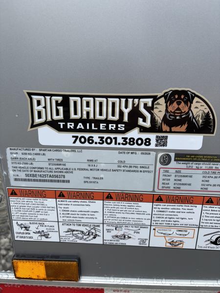 New 2026 Spartan 8.5x16 Pro-Series, Enclosed Trailer, 14K GVWR, 12" On Center Frame, Polycor, 7' Interior