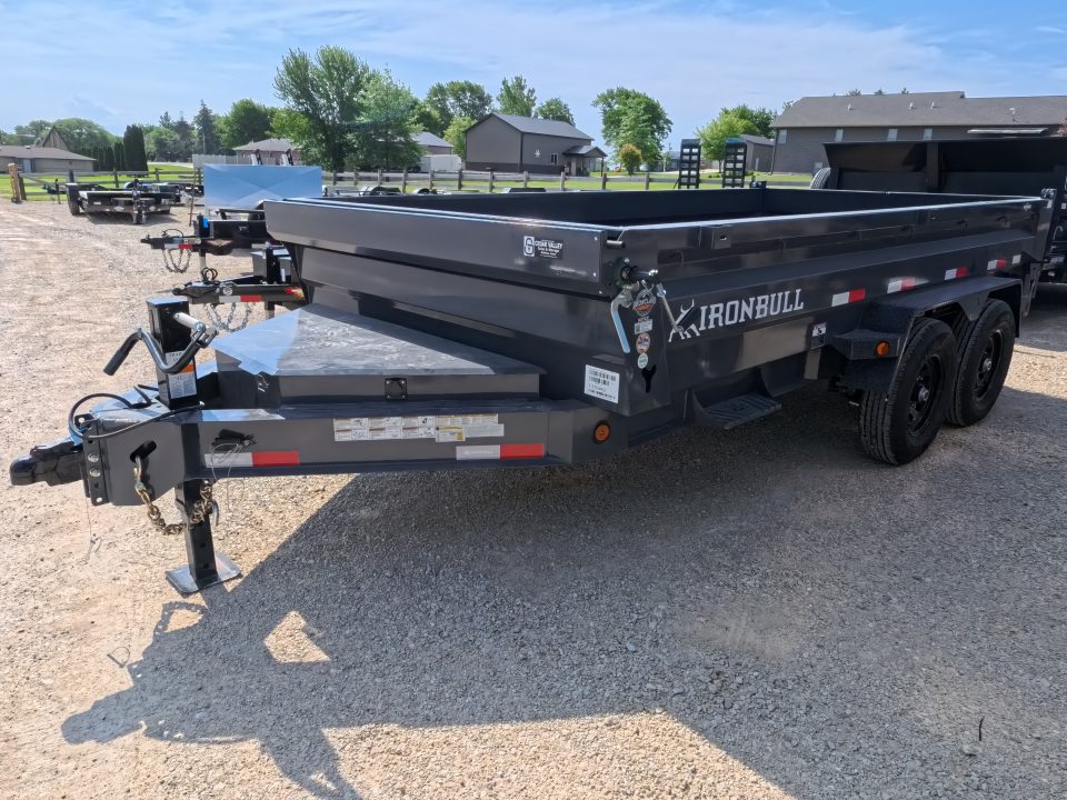 New 2026 Iron Bull 83 x 14 DWB Dump Trailer with 2) 7K GVWR Straight Axles and 2) Fwd. Adj. Electric Brakes, Slide-In Aluminum Ramps and 10 Ply Tires