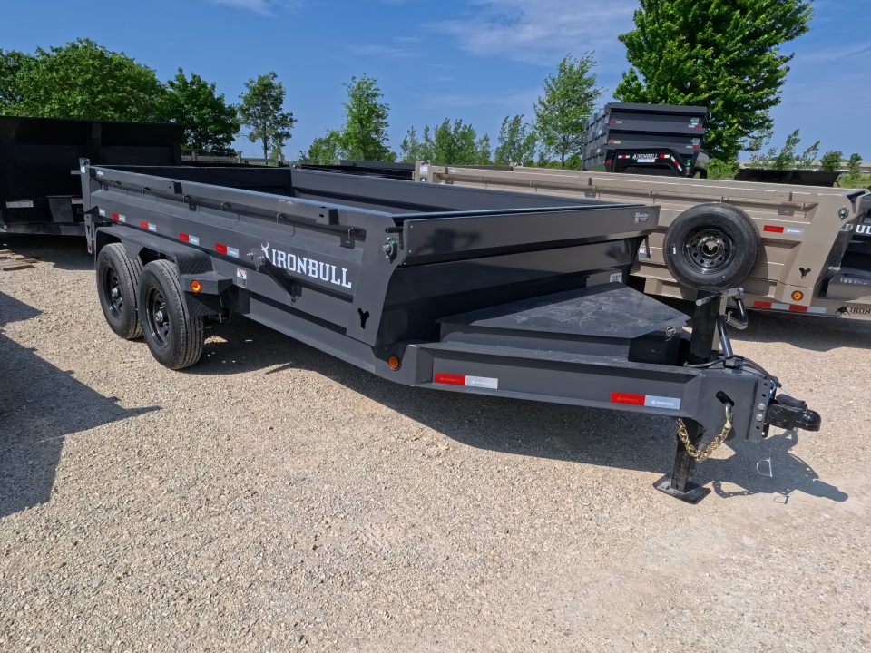 New 2026 Iron Bull 83 x 14 DWB Dump Trailer with 2) 7K GVWR Straight Axles and 2) Fwd. Adj. Electric Brakes, Slide-In Aluminum Ramps and 10 Ply Tires
