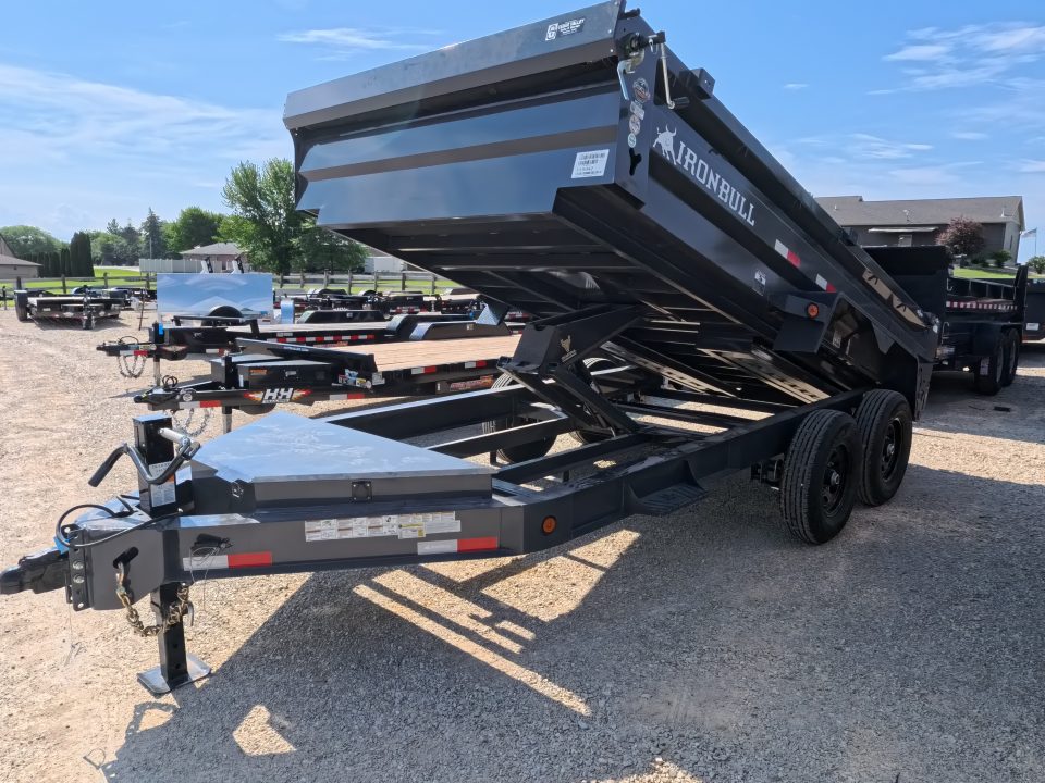 New 2026 Iron Bull 83 x 14 DWB Dump Trailer with 2) 7K GVWR Straight Axles and 2) Fwd. Adj. Electric Brakes, Slide-In Aluminum Ramps and 10 Ply Tires