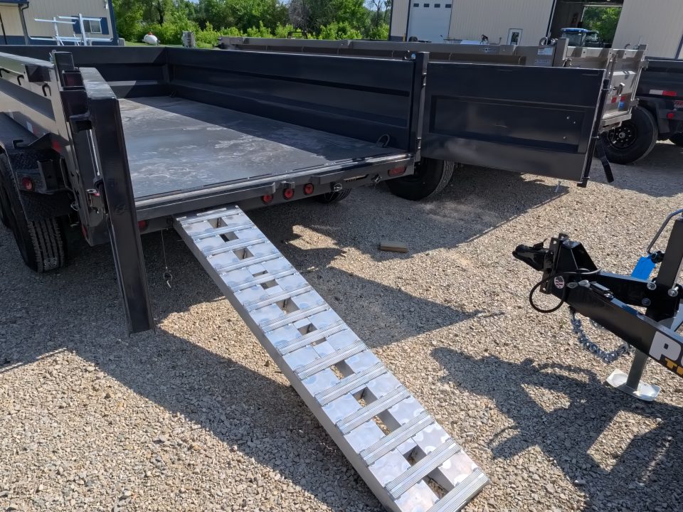 New 2026 Iron Bull 83 x 14 DWB Dump Trailer with 2) 7K GVWR Straight Axles and 2) Fwd. Adj. Electric Brakes, Slide-In Aluminum Ramps and 10 Ply Tires