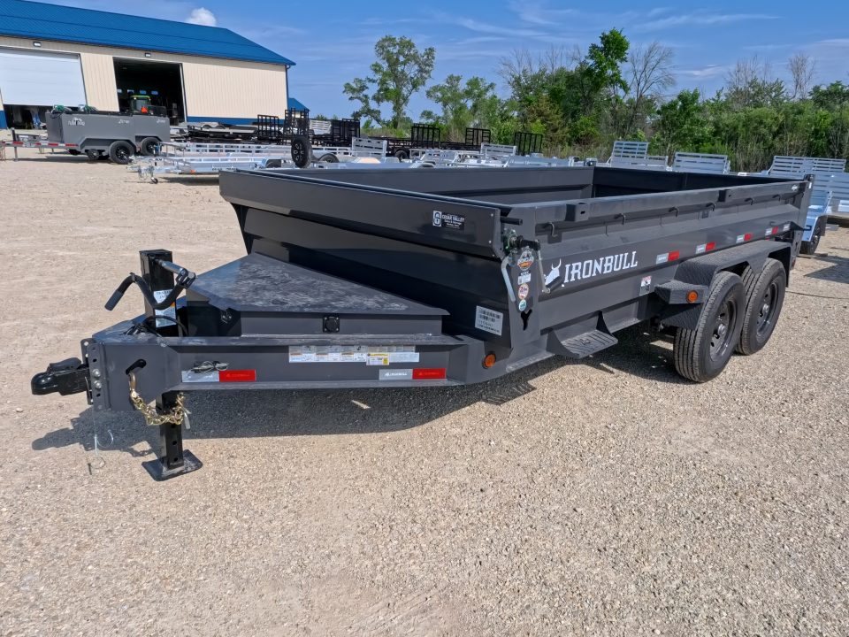 New 2026 Iron Bull 83 x 14 DWB Dump Trailer with 2) 7K GVWR Straight Axles and 2) Fwd. Adj. Electric Brakes, Slide-In Aluminum Ramps and 10 Ply Tires