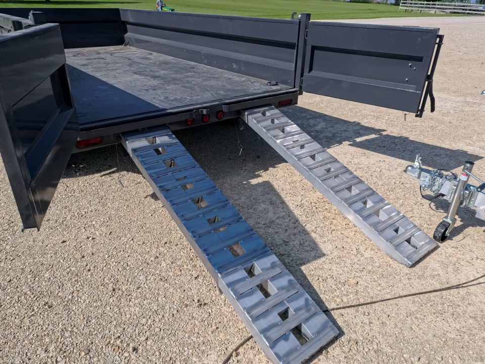 New 2026 Iron Bull 83 x 14 DWB Dump Trailer with 2) 7K GVWR Straight Axles and 2) Fwd. Adj. Electric Brakes, Slide-In Aluminum Ramps and 10 Ply Tires