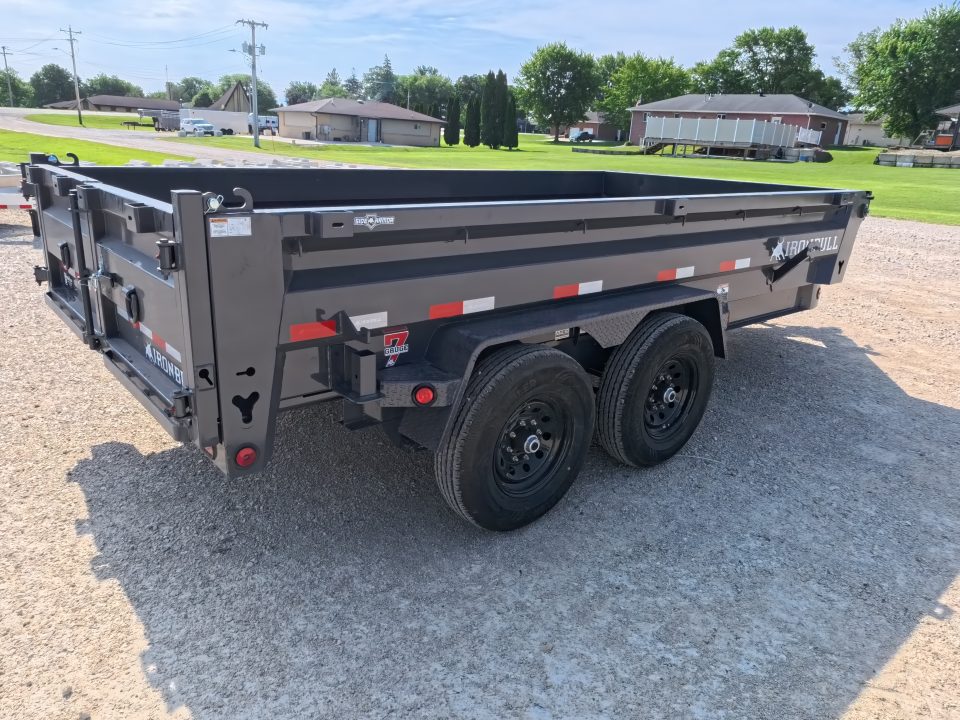 New 2026 Iron Bull 83 x 14 DWB Dump Trailer with 2) 7K GVWR Straight Axles and 2) Fwd. Adj. Electric Brakes, Slide-In Aluminum Ramps and 10 Ply Tires