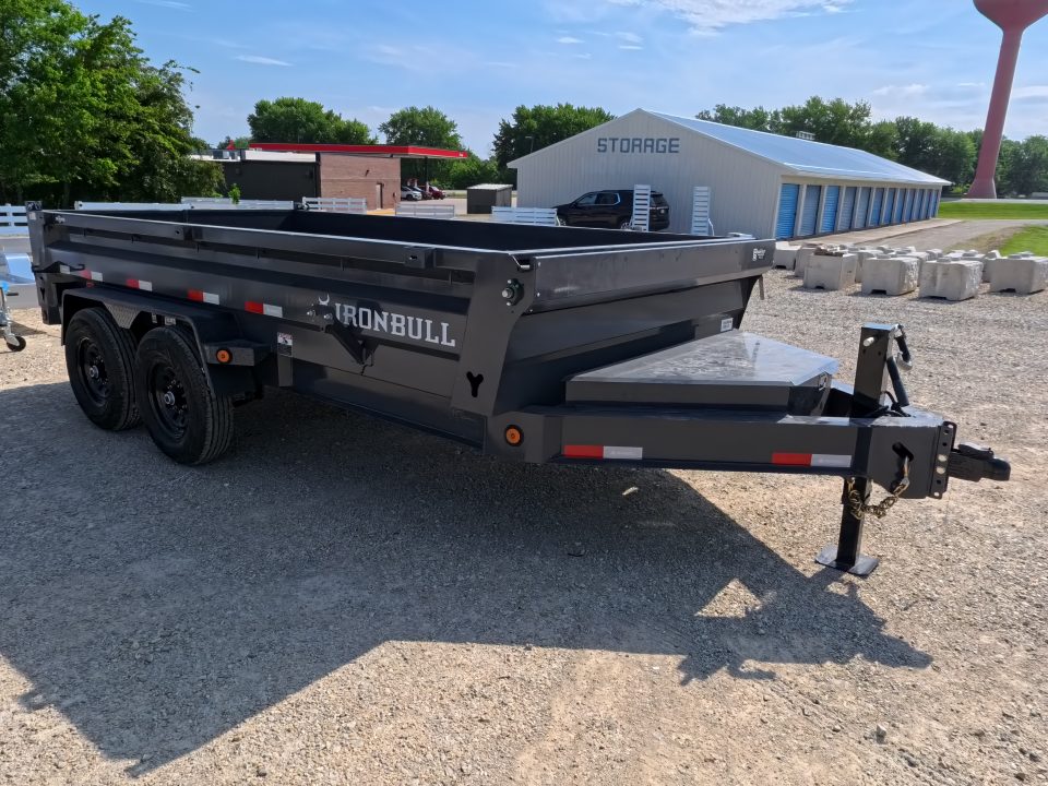 New 2026 Iron Bull 83 x 14 DWB Dump Trailer with 2) 7K GVWR Straight Axles and 2) Fwd. Adj. Electric Brakes, Slide-In Aluminum Ramps and 10 Ply Tires