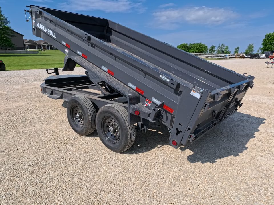 New 2026 Iron Bull 83 x 14 DWB Dump Trailer with 2) 7K GVWR Straight Axles and 2) Fwd. Adj. Electric Brakes, Slide-In Aluminum Ramps and 10 Ply Tires