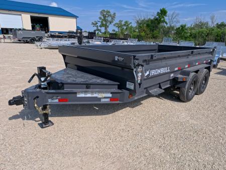 New 2026 Iron Bull 83 x 14 DWB Dump Trailer with 2) 7K GVWR Straight Axles and 2) Fwd. Adj. Electric Brakes, Slide-In Aluminum Ramps and 10 Ply Tires