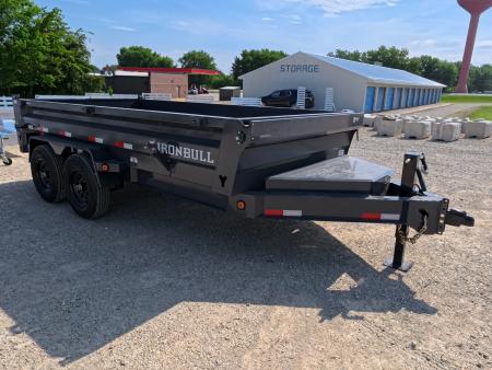 New 2026 Iron Bull 83 x 14 DWB Dump Trailer with 2) 7K GVWR Straight Axles and 2) Fwd. Adj. Electric Brakes, Slide-In Aluminum Ramps and 10 Ply Tires