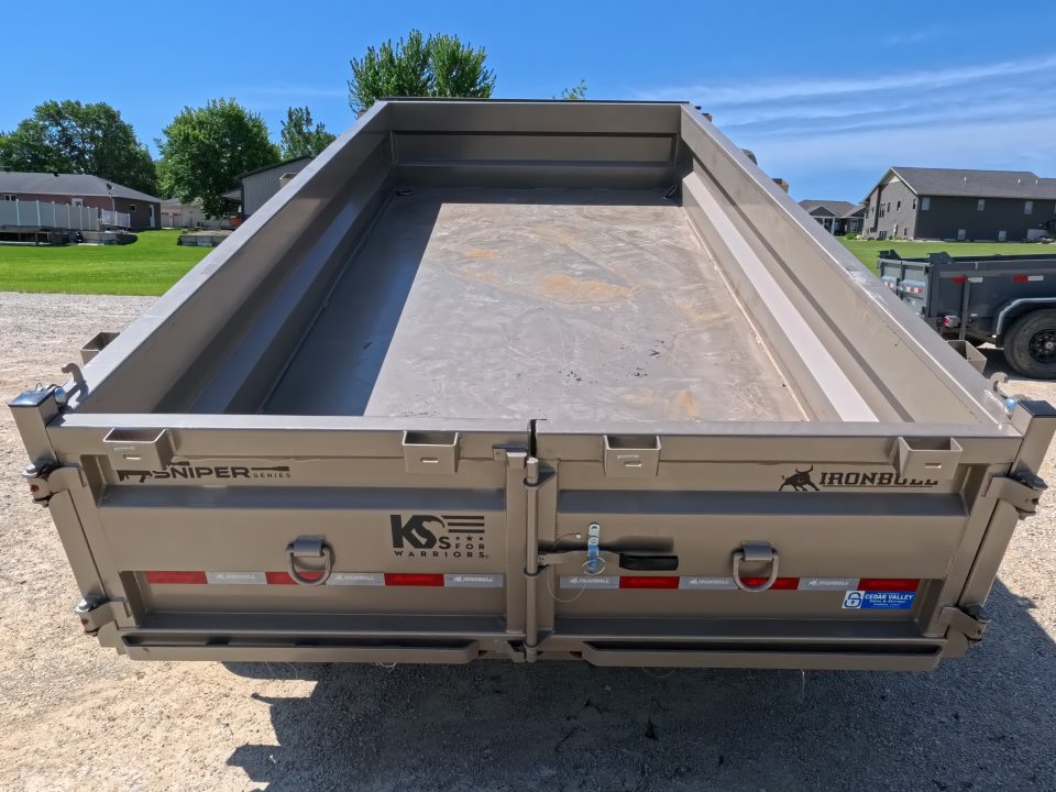 New 2026 Iron Bull 83x14 DTB Sniper Series Dump Trailer w/2-7K Straight Axles, Elec. Brakes, Hydraulic Jack , Spare Tire, Solar Panel Charger and More!