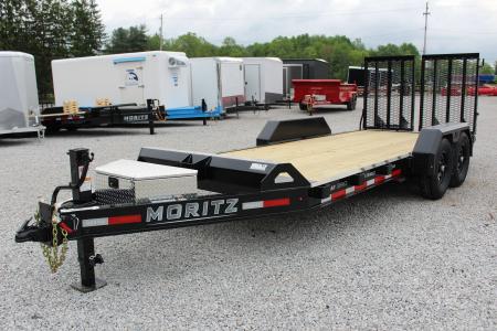 New 2026 Moritz ELBH 7' x 18' Low Pro - Split Mesh Ramps - Equipment Trailer - 14000# GVW