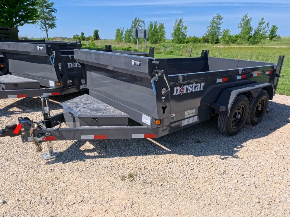 New 2027 Norstar 72 x 12 DCB Dump Trailer with 10K GVWR, Slide-In Ramps, Double Rear Swing Out Doors, 8 Ply Tires - Gray