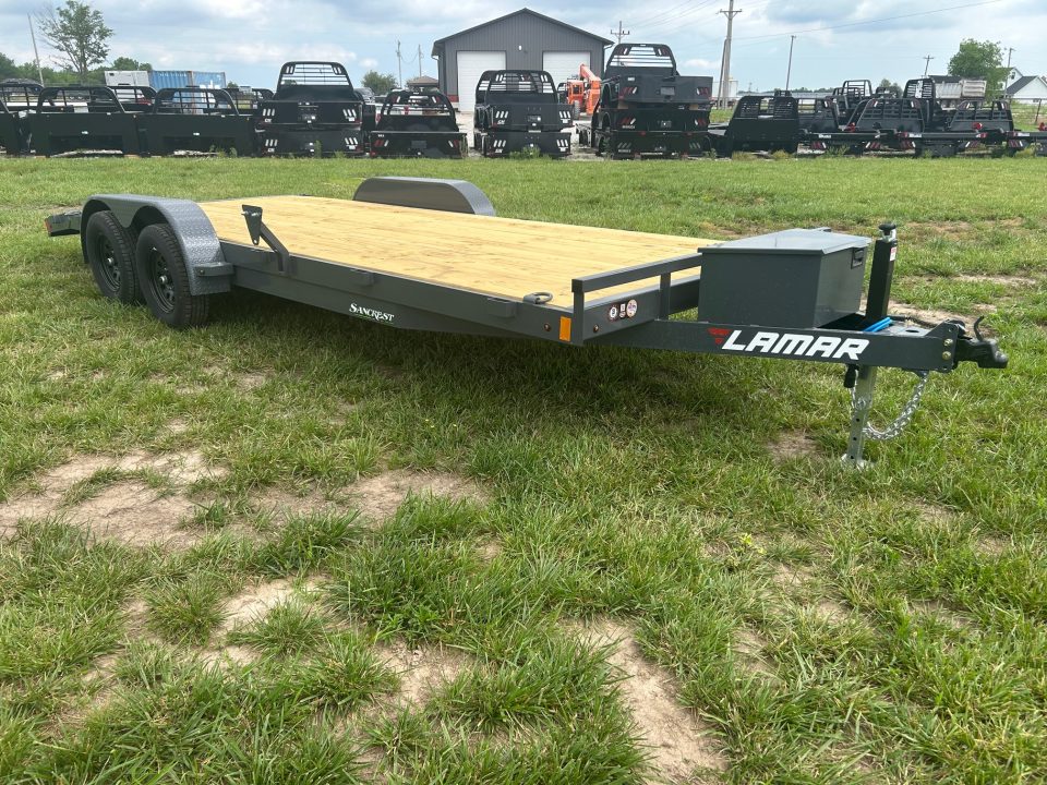 New 2026 Lamar 83x20 Tandem 7K Carhauler w/ Toolbox, 2' Dove, & Slide In Ramps