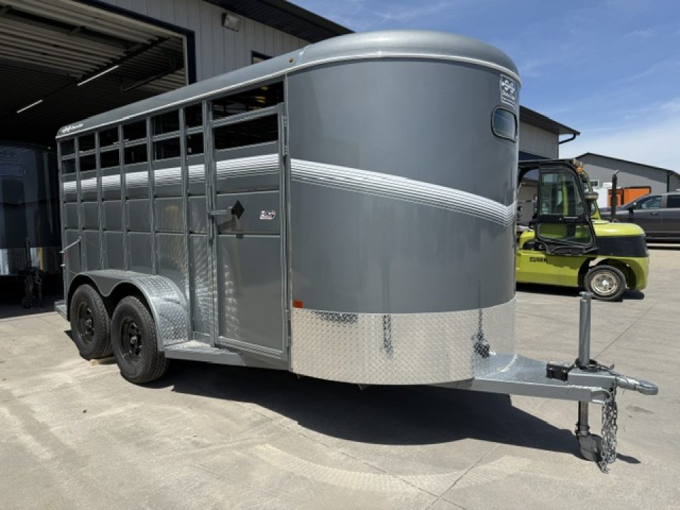 New 2026 S & S Dura Line Gray/White Trim 6'x6'6"x16' 7k Center Gate Bumper Pull Stock / Stock Combo Trailer