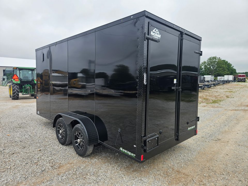 New 2026 Rock Solid 7X16 TANDEM 7K SCREWLESS EXTERIOR CARGO W/7' HEIGHT BLACKOUT TRIM & BARN DOORS