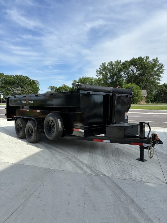 New 2026 Texas Pride Trailers 7x16 16k GVWR Dump Trailer 3' Foot Sides Tarp Spare Included