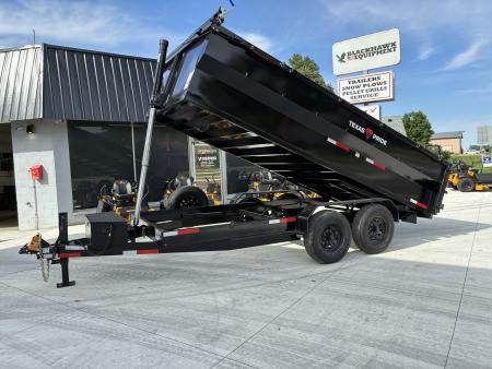 New 2026 Texas Pride Trailers 7x16 16k GVWR Dump Trailer 3' Foot Sides Tarp Spare Included