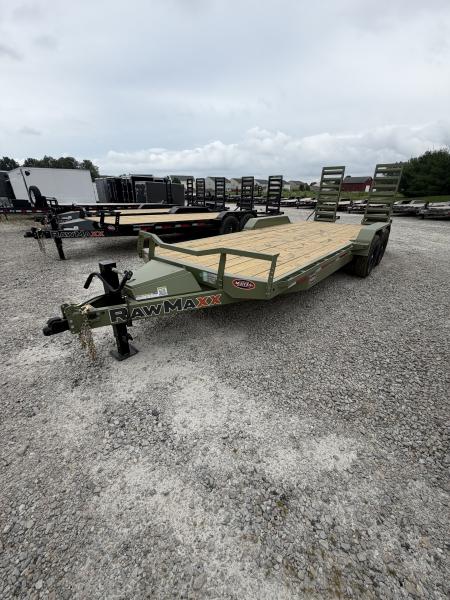New 2026 RAWMAXX EQUIPMENT ECX20BP14K 83X20 TA CARHAULER W/ STAND UP RAMPS (GVW:14000) ARMY GREEN