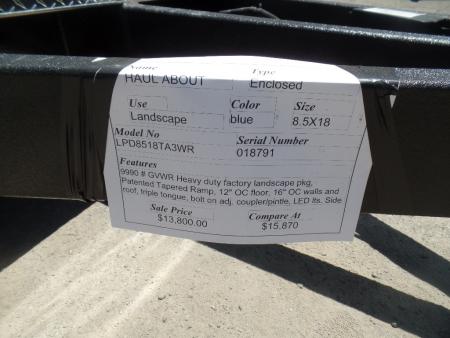 New 2027 Haul About Trailers BLUE 8.5X18 PRO-LANDSCAPE MODEL 9,990 GVWR Cargo / Enclosed Trailer