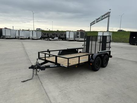 Used 2023 Triple Crown 77"x12' 2-3500lb axles = 7K Railside Utility with lift helpers springs