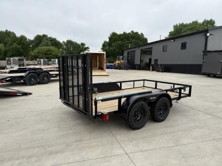 Used 2023 Triple Crown 77"x12' 2-3500lb axles = 7K Railside Utility with lift helpers springs