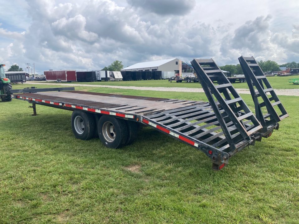 Used 2007 Branson 102x25 TANDEM 20K DECKOVER W/ STEEL DECK AND STANDUP RAMPS Deckover Trailer