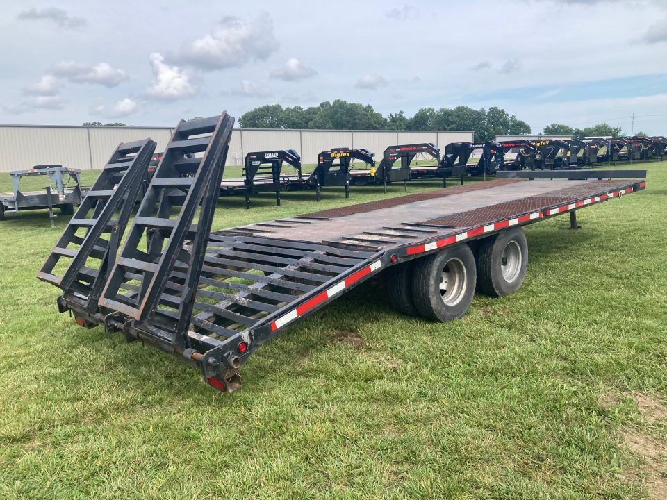 Used 2007 Branson 102x25 TANDEM 20K DECKOVER W/ STEEL DECK AND STANDUP RAMPS Deckover Trailer