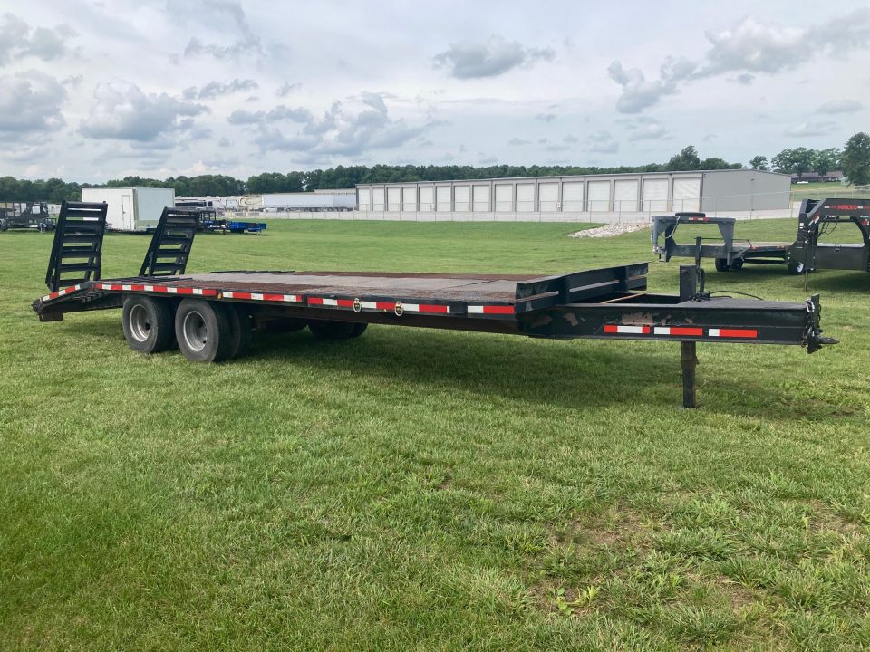 Used 2007 Branson 102x25 TANDEM 20K DECKOVER W/ STEEL DECK AND STANDUP RAMPS Deckover Trailer