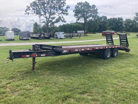 Used 2007 Branson 102x25 TANDEM 20K DECKOVER W/ STEEL DECK AND STANDUP RAMPS Deckover Trailer
