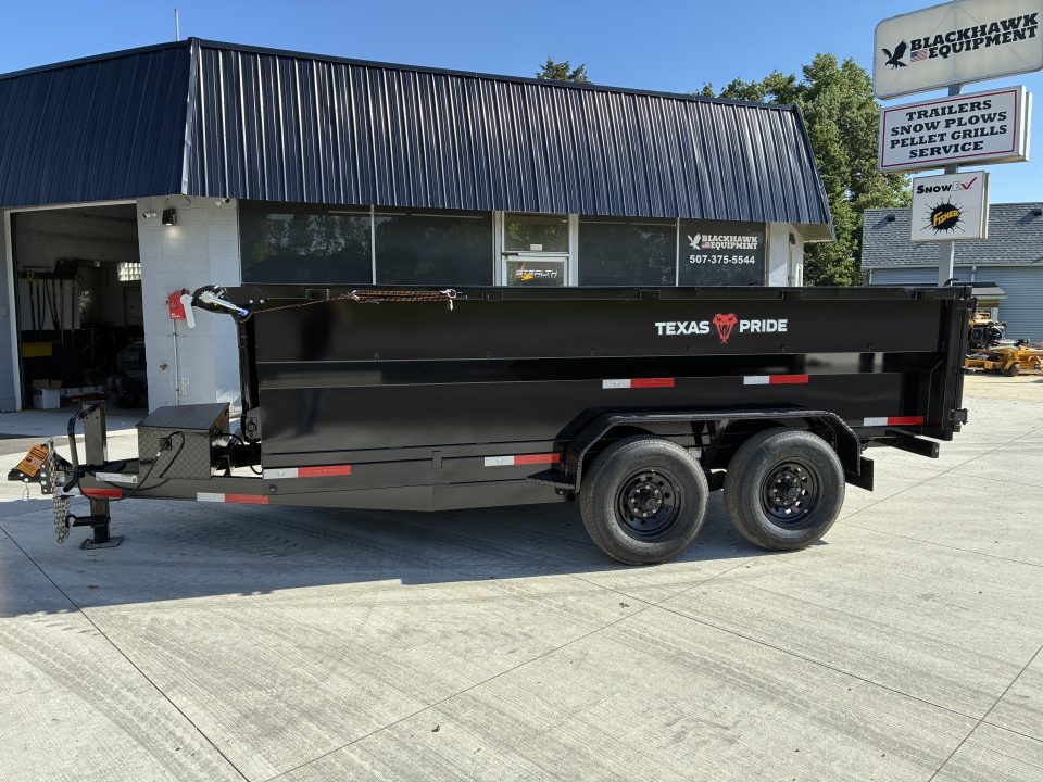 New 2026 7x14 Texas Pride 14k GVWR Dump Trailer 3' Side Walls Tarp Ramps Spare